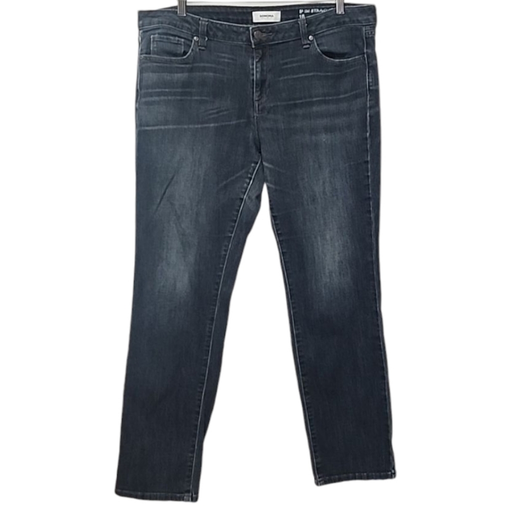 SONOMA Straight Leg Jeans Plus Size 16 Slim Dark Wash Stretch Distressed Denim - Picture 2 of 8